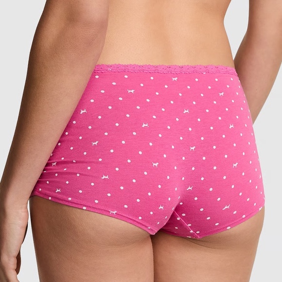 Victoria's Secret PINK Cotton Dorm Boyshort Panty Pink Dot Dog Print M NEW - Picture 4 of 6